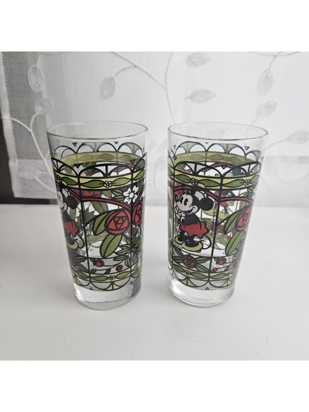 Vintage Mickey & Minnie Mouse Stained Glass Tumblers Disney Collectible